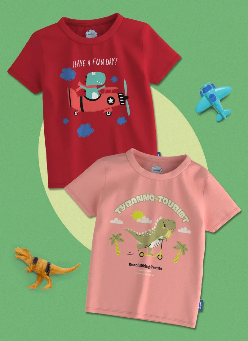 Boys' Pack of 2 Cotton Dino Printed T-shirts
